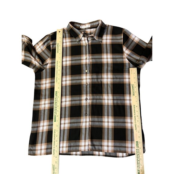 Foxcroft Blouse Women’s 16 Black Brown Cream Plaid Wrinkle Free Used Career - Picture 9 of 11